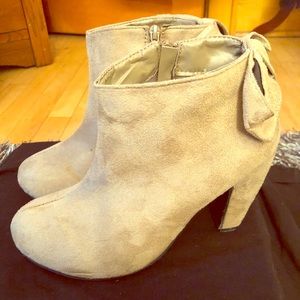 Tan Suede Booties with Bow
